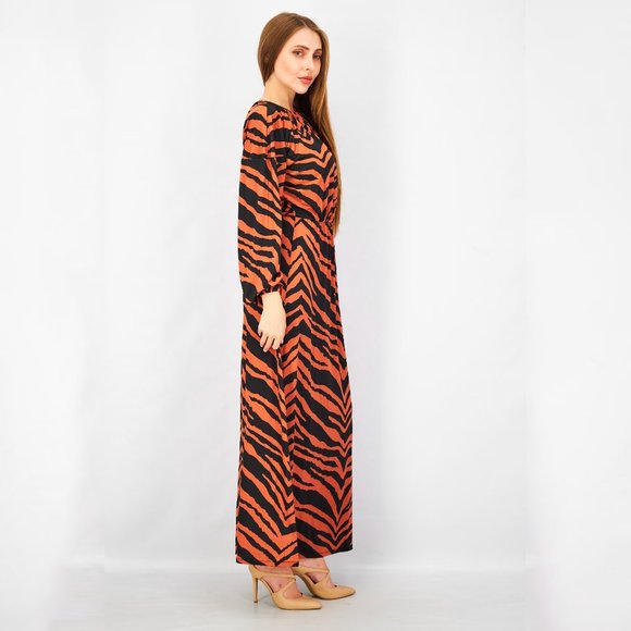 ASOS DESIGN maxi long-sleeved dress in slinky rust zebra print | size 10 - Picture 5 of 7